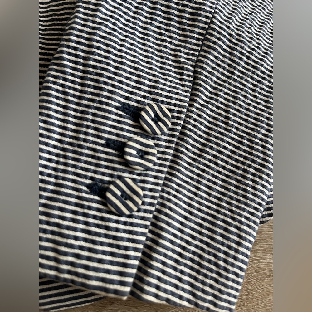 MNG Striped Blazer Suit Jacket Navy and White Career SZ 4 - Picture 3 of 8